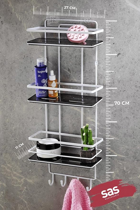 Ömür Boyu Paslanmaz Ayarlanabilir Raf Banyo Düzenleyici Şampuanlık Siyah - Beyaz LŞ-03 - Görsel 2