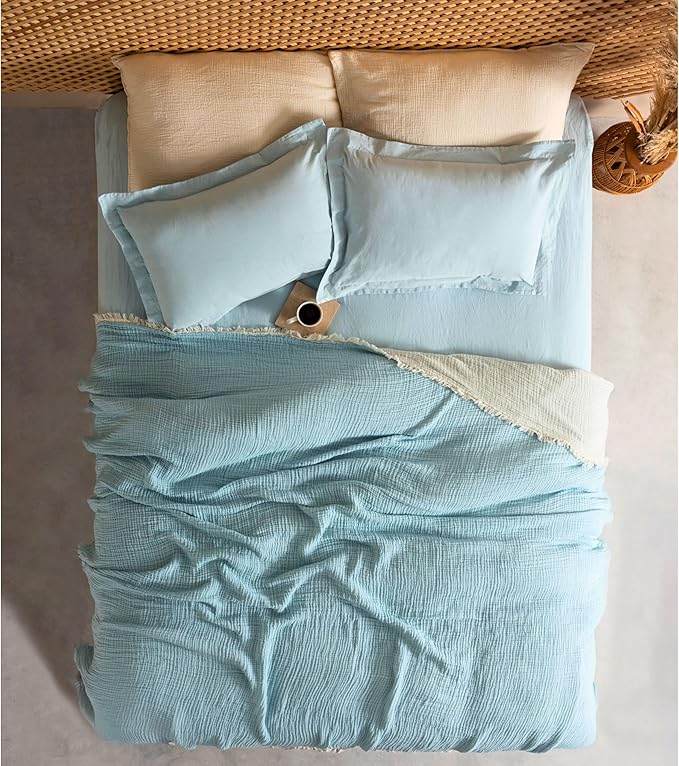 Pike Tek Kişilik, 100% Pamuk 4 Katlı Kaliteli Müslin Yatak Örtüsü, Dekoratif Şık Yumuşak Hafif Yazlık Pike (Açık Mavi, Tek Kişilik 160x220 cm) - Görsel 3