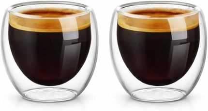 Çift Katmanlı Espresso Cam Bardak Seti 2'li 80 ml | Borosilikat Cam, Isı Yalıtımlı Double Wall Tasarım | Espresso, Ristretto ve Macchiato için Şeffaf Kahve Bardağı