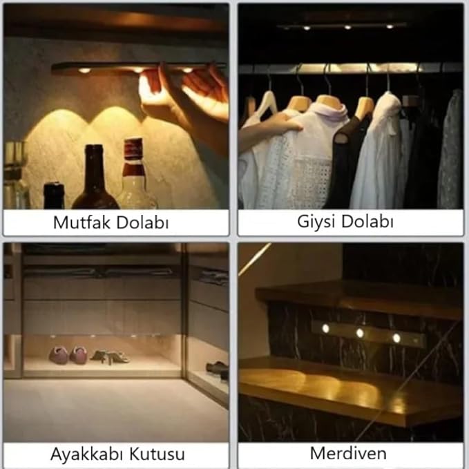 Harekete Duyarlı led İnsan Vücudu Sensörlü Usb Sarj Taşınabilir Kablosuz Mutfak Elbise Dolabı Merdiven Led Cabinet Gece Lambası (1 ADET 40CM) - Görsel 5