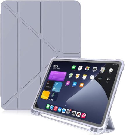 iPad Air 3 10.5 ile uyumlu Kılıf Kalem Bölmeli Trifolding Case A2152 A2123 A2153 A2154 Mor