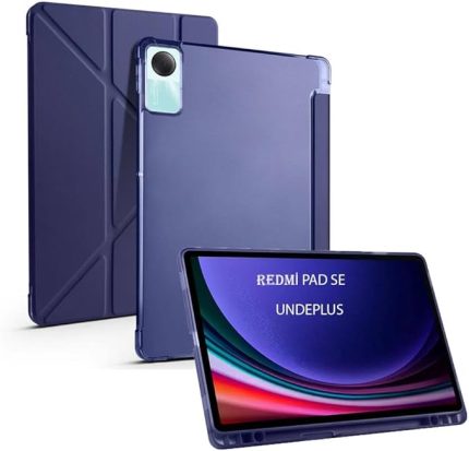 Redmi Pad SE 11inç ile uyumlu Kılıf Kalem Bölmeli Trifolding Case Lacivert