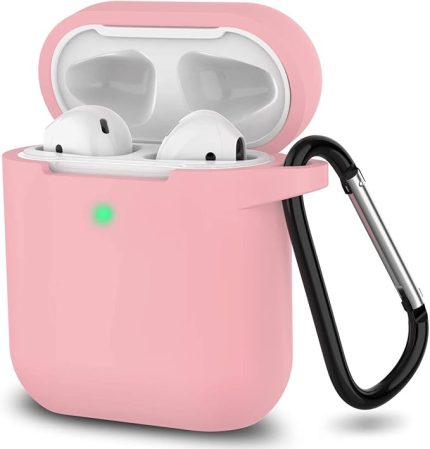 AirPods 1/2. Nesil ile Uyumlu İnce ve Hafif Silikon Kılıf, Yumuşak Esnek Tasarım, Anahtarlıklı, Kablolu ve Kablosuz Şarj Uyumlu, Günlük Kullanım Aksesuarı – Açık Pembe (A1523 A1722 A1602 A2031 A2032)