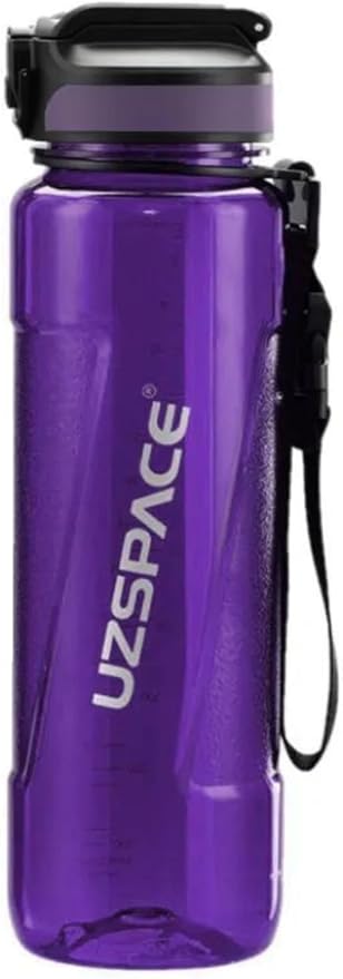 1000ml Pipetli Ölçü Skalalı Şeffaf Gövde Tritan Su Matarası (Mor)