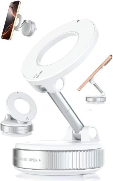 Vakumlu Katlanır Araç Telefon Tutucu Ayna-Cam-Araba Manyetik Araç Tutucu (Beyaz)