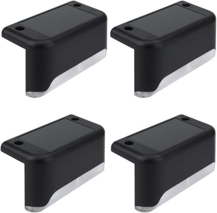 Enerjili Basamak Işıkları Led Solar Güneş Enerjili, Merdiven, Veranda, Bahçe, Balkon ve Çit Lambası, Köşebent, Yollar vb. Su Geçirmez Water Proof Solar Lamba Gün Işığı (Siyah, 4 Adet)