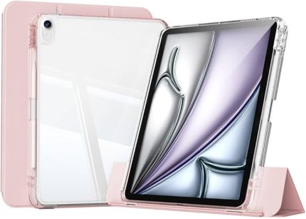 Air 11inç M2/M3 Air 4/5.Nesil 10.9 ile uyumlu Kılıf Kalem Bölmeli Akrilik Şeffaf Ayrılabilir Case 2025-2024 Pembe Açık