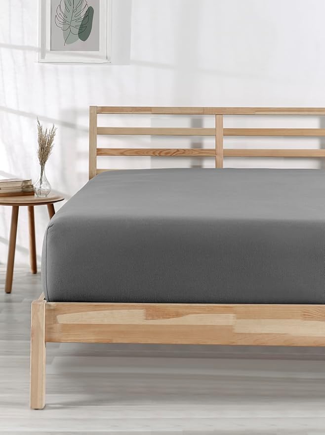 Berb |%100 Pamuklu | Tek/çift Kişilik Lastikli Penye Çarşaf | Fitted Jersey (Gri, 160x200) - Görsel 3