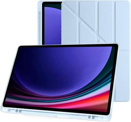 Samsung Galaxy Tab S9 FE 10.9 inç Uyumlu Smart Kılıf, S Pen Kalemlikli, Trifold, Esnek, Mat, Darbeye Tam Dayanıklı Tablet Kılıfı (Açık Mavi)