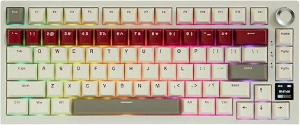 Ajazz AK820 Pro 3 Modlu%75 Mekanik Klavye, TFT Akıllı Ekran Gasket-Mounted Oyuncu Klavyesi, Bluetooth 5.1/2.4g Kablosuz/Type-C Kablolu (AK820 PRO - Krem Kırmızı - Gift Switch)