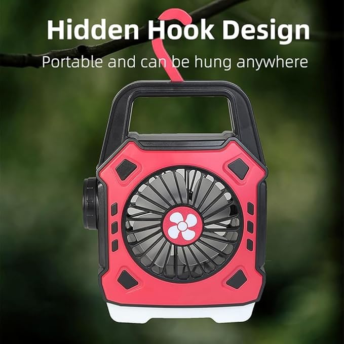 Fonksiyonlu Şarjlı Fanlı Kamp Lambası, Taşınabilir Işık, Kamp Yürüyüş Balıkçılık Acil Durum Deprem USB Şarj Edilebilir Vantilatör Fanlı Kamp Işığı - Görsel 5