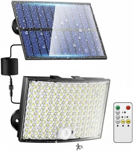 LED 268 LED'li Solar Projektör – 60W, 5400 Lümen, 10 Metre Kablolu, IP65 Su Geçirmez, 6500K Beyaz Işık, Hareket Sensörlü Güneş Enerjili Dış Mekan Aydınlatma