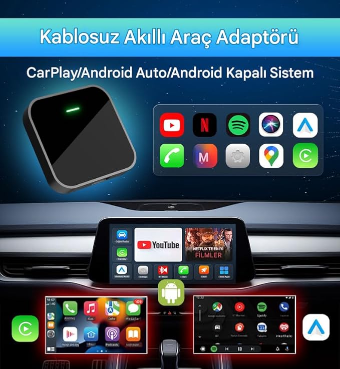 CarPlay ve Android Auto Adaptörü, 2GB RAM, 16GB ROM, YouTube Netflix Video Oynatma, Android 13 - Görsel 2