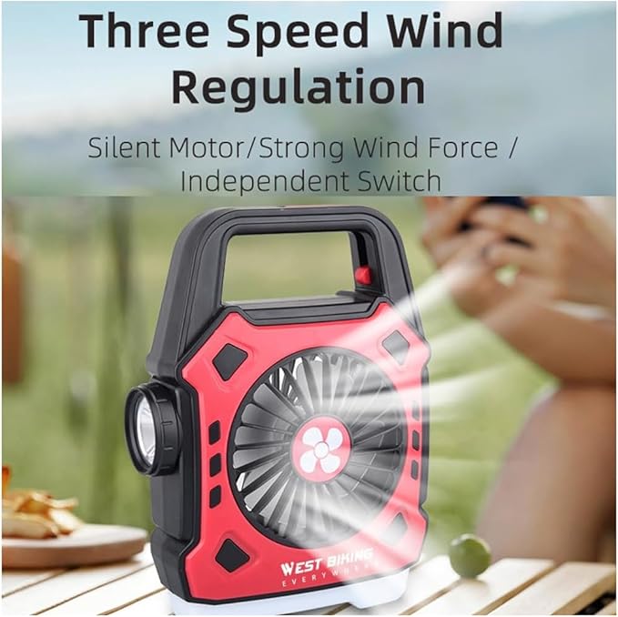 Fonksiyonlu Şarjlı Fanlı Kamp Lambası, Taşınabilir Işık, Kamp Yürüyüş Balıkçılık Acil Durum Deprem USB Şarj Edilebilir Vantilatör Fanlı Kamp Işığı - Görsel 2