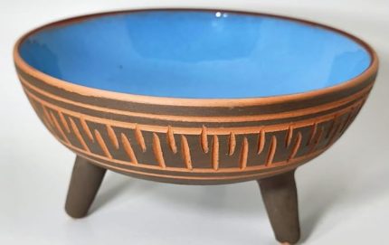 Sunum Kasesi, Seramik Ayaklı Sunum Kasesi, Servis Kasesi, Servis Tabağı, Kase, Tabak (Boncuk Mavi, 25 Cm)