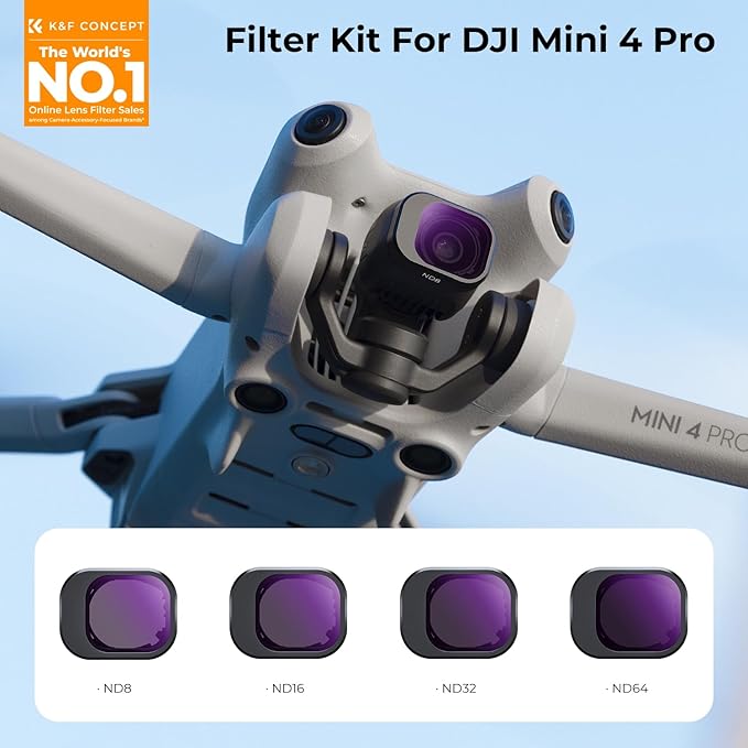 Concept Mini 4 Pro ND filtre seti, 4 adet ND8, ND16, ND32, ND64 filtre, DJI Mini 4 Pro ile uyumlu, çok katmanlı HD optik cam, alüminyum versiyon - Görsel 2