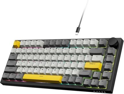 AK820 75% TKL Kablolu Mekanik Klavye, Çalışırken Değiştirilebilir Conta Montajlı Oyun klavyesi, RGB Aydınlatma, WIN/MAC için CNC Düğmeli 82 Tuş-Gri