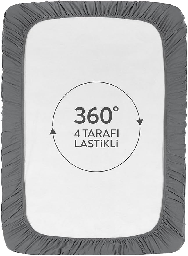 Berb |%100 Pamuklu | Tek/çift Kişilik Lastikli Penye Çarşaf | Fitted Jersey (Gri, 160x200) - Görsel 4