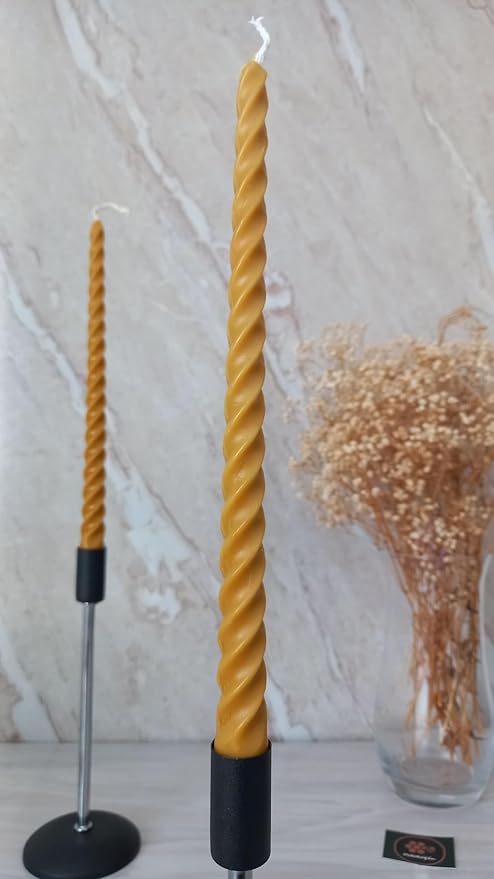 (2 Adet 27.5Cm) Balmumu Mum Konik Burgulu Balmumu Şamdan Mumu Doğal Petek Balmumu Mum Dekoratif Akmaz Kırılmaz Mum Bal Mumu Beeswax Candle (Sarı) - Görsel 4