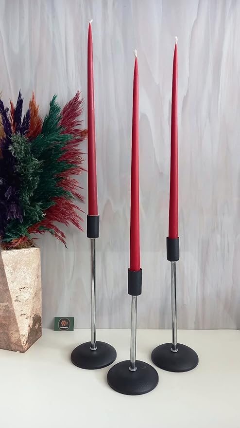 (6 Adet X 35Cm) Konik Balmumu Mum Şamdan Mumu Kırmızı Doğal Petek Bal Mumu Mum Dekoratif Beeswax Candle Red - Görsel 5