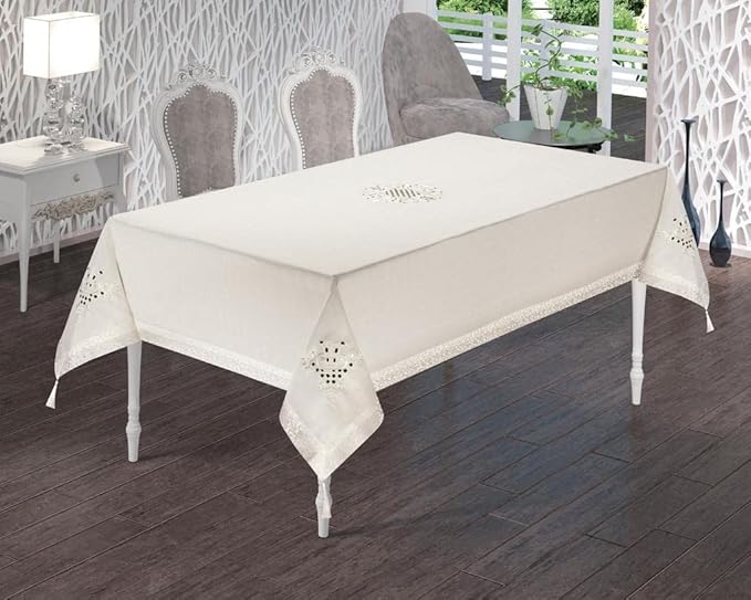 Renkli Lale Nakışlı Masa Örtüsü (Krem) - Görsel 2