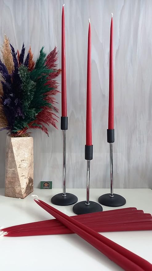 (6 Adet X 35Cm) Konik Balmumu Mum Şamdan Mumu Kırmızı Doğal Petek Bal Mumu Mum Dekoratif Beeswax Candle Red - Görsel 3