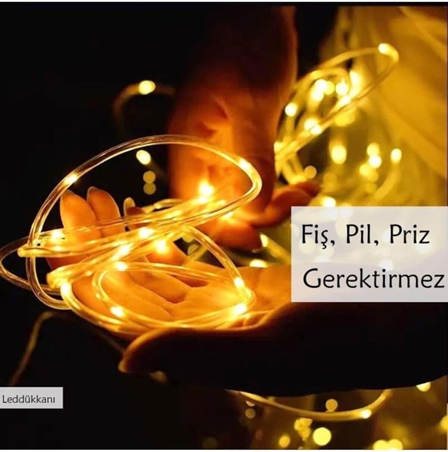 Led 10 Metre Sarı Flex Peri Led Işık Güneş Enerjili Solar Bahçe Balkon Ağaç Aydınlatması Solar Tek Ebat - Görsel 4