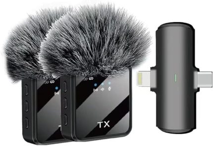 Kablosuz Yaka Mikrofonu Çiftli Mikrofon iPhone 15 16 17 ile Uyumlu TYPE-C/Lightning Portlu Telefon PC Tablet Video Kayıt Röportaj Canlı Yayın Vlog Kablosuz Mikrofon F15-2