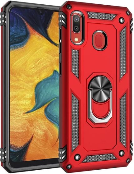 Galaxy A30 Uyumlu Kılıf Tank Yüzüklü Silikon Kapak - Kırmızı