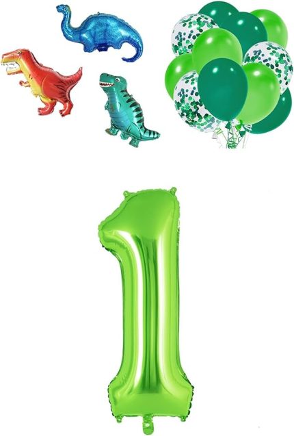 Gitti Dinazor Set; Rakam Folyo, 3 Adet Mini Dinazor ve 10 lu Balon (1)