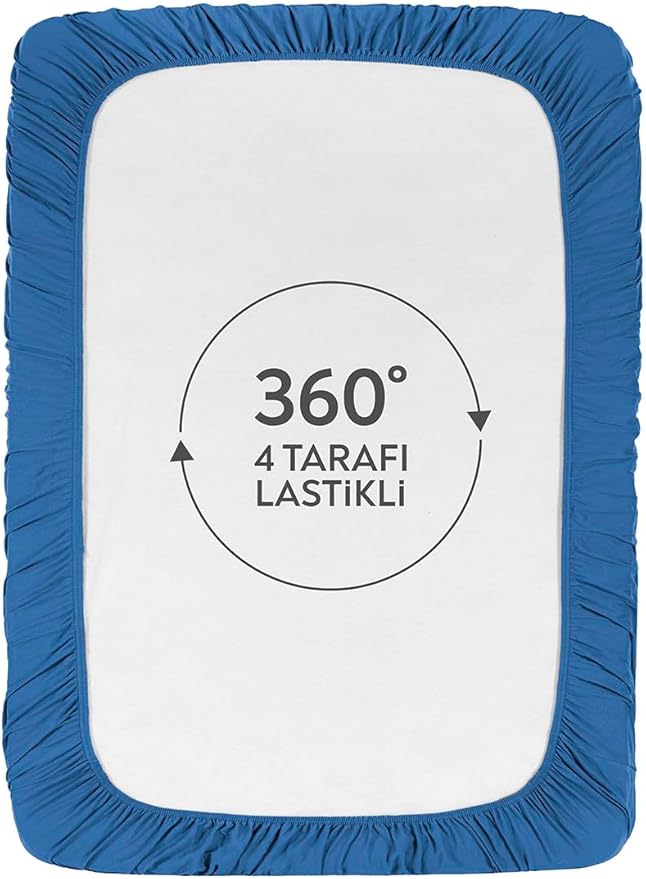 Berb |%100 Pamuklu | Tek/çift Kişilik Lastikli Penye Çarşaf | Fitted Jersey (Lacivert, 100x200) - Görsel 4