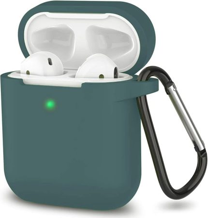 AirPods 1/2. Nesil ile Uyumlu İnce ve Hafif Silikon Kılıf Yumuşak Esnek Tasarım, Anahtarlıklı, Kablolu ve Kablosuz Şarj Uyumlu Günlük Kullanım Aksesuarı Koyu Yeşil A1523 A1722 A1602 A2031 A2032