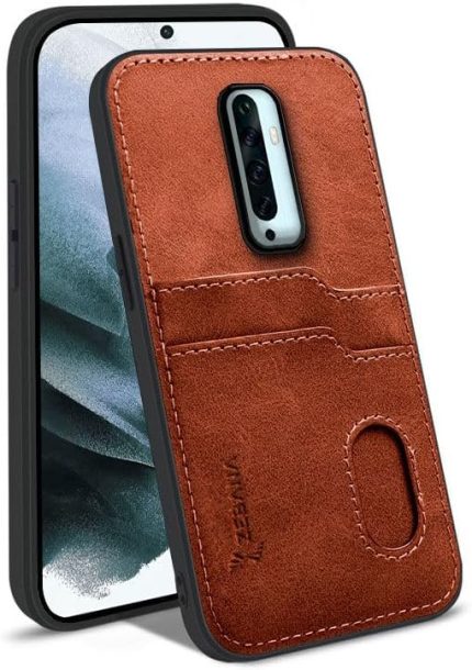 Oppo Reno 2Z ile Uyumlu Kılıf Zebana Kartlıklı Lüx Deri Kılıf Kahverengi