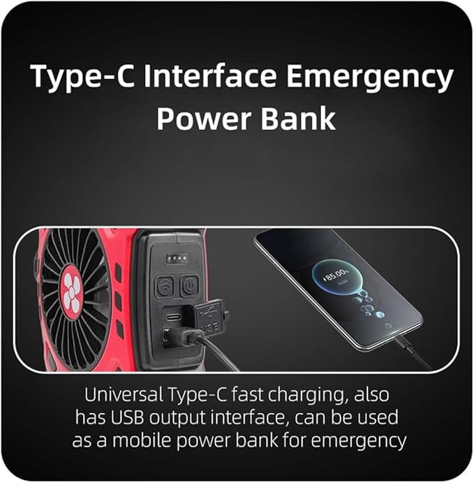 Fonksiyonlu Şarjlı Fanlı Kamp Lambası, Taşınabilir Işık, Kamp Yürüyüş Balıkçılık Acil Durum Deprem USB Şarj Edilebilir Vantilatör Fanlı Kamp Işığı - Görsel 4