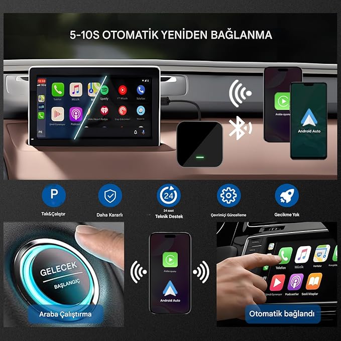 CarPlay ve Android Auto Adaptörü, 2GB RAM, 16GB ROM, YouTube Netflix Video Oynatma, Android 13 - Görsel 4