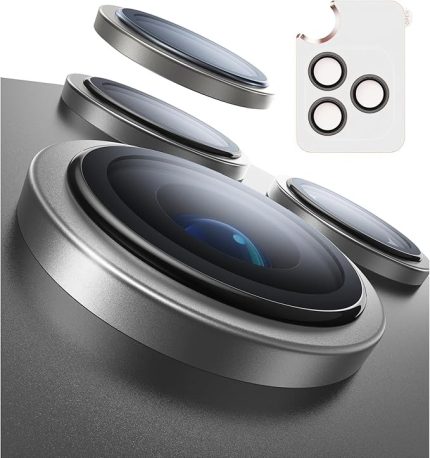 Kamera Lens Koruyucu, Safir Cam, Alüminyum Alaşım Çerçeve, Kolay Kurulum, HD Kalite, Güçlü Yapışma, Çubuk Sökme Aparatlı (Titanyum Gri, IP 17 Pro/Pro Max /16 Pro/Pro Max/15 Pro/Pro Max)