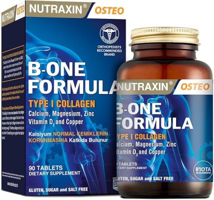Bone Formula Calcium Magnesium + Collagen – 90 Tablet: Tip I Kolajen, Kalsiyum, D Vitamini, Magnezyum, Çinko & Bakır İçeren Takviye