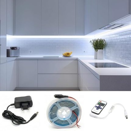 Metre Beyaz Şerit Led Kumandalı Dimmer Anahtar Tak Çalıştır Hazır Set Adaptör Dahil, Açma-Kapama, Parlaklık Ayarı Yapılabilir, Mutfak, Tezgah, Dolap içi, Ayna, Tv Ünitesi Aydınlatma