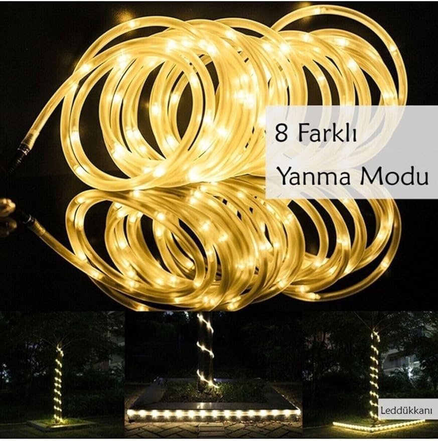 Led 10 Metre Sarı Flex Peri Led Işık Güneş Enerjili Solar Bahçe Balkon Ağaç Aydınlatması Solar Tek Ebat - Görsel 5