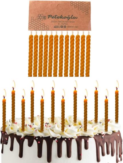 Balmumu Mum El Yapımı Doğal Küçük Balmumu Pasta Mumları 12 Adet (sarı)