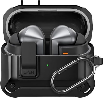 Samsung Galaxy Buds 3 Pro, Buds 3 ve Buds 3 FE ile Uyumlu Mandallı Kapak Kilit Sistemli Mat Dokulu Darbelere Dayanıklı Premium Silikon Kılıf