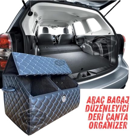 Bagaj Düzenleyici Deri Çanta Organizer Deri Araba Çantası Eşya Düzenleme Otomobil Beyaz Dikişli
