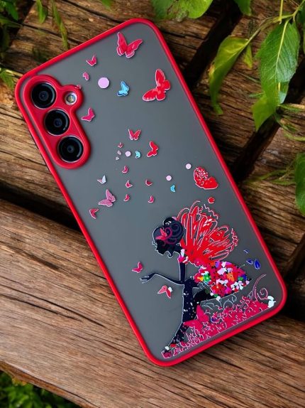 Samsung Galaxy S23 FE Uyumlu Kırmızı Kelebek Kadın Desenli Kamera Korumalı Mat Transparan Plastik Arka Kapak Tpu Silikon Kenarlar Şık Ve Dayanıklı Koruma Hux Kılıf Kapak (Kırmızı Kelebek Kadın)