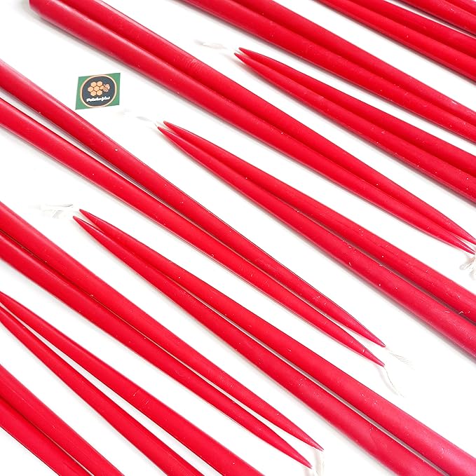 (6 Adet X 35Cm) Konik Balmumu Mum Şamdan Mumu Kırmızı Doğal Petek Bal Mumu Mum Dekoratif Beeswax Candle Red - Görsel 4