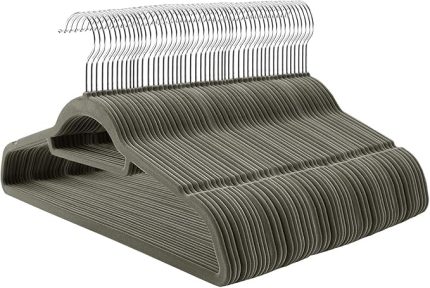 kadife elbise askısı, 100 adet, kaymaz yüzeyli askı seti, yerden tasarruf sağlayan elbise askısı, 360° dönebilen metal kancalı, gri CRF100V