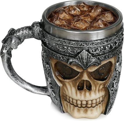 sınıf 3D kuru kafa fincan paslanmaz çelik kahve, çay, Cappuccino, bira gibi içecekler için I Viking Skull Head kupası iskelet kafatası tasarımlı görünüm (1)