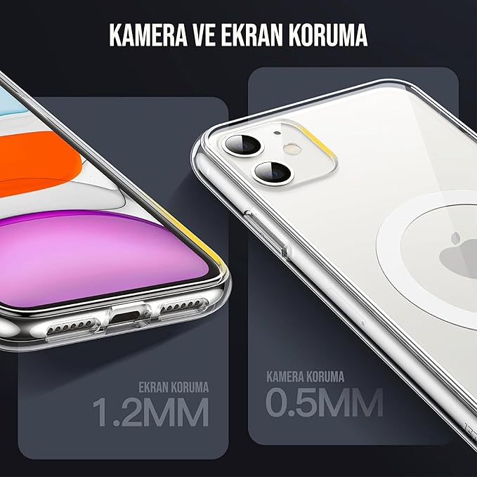 iPhone Magsafe Uyumlu Şeffaf Sert Kristal Mika Sararmaz Kılıf (iPhone 11) - Görsel 3