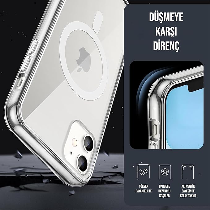 iPhone Magsafe Uyumlu Şeffaf Sert Kristal Mika Sararmaz Kılıf (iPhone 11) - Görsel 4