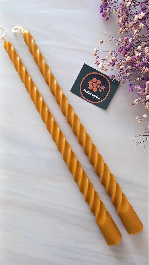 (2 Adet 27.5Cm) Balmumu Mum Konik Burgulu Balmumu Şamdan Mumu Doğal Petek Balmumu Mum Dekoratif Akmaz Kırılmaz Mum Bal Mumu Beeswax Candle (Sarı) - Görsel 3