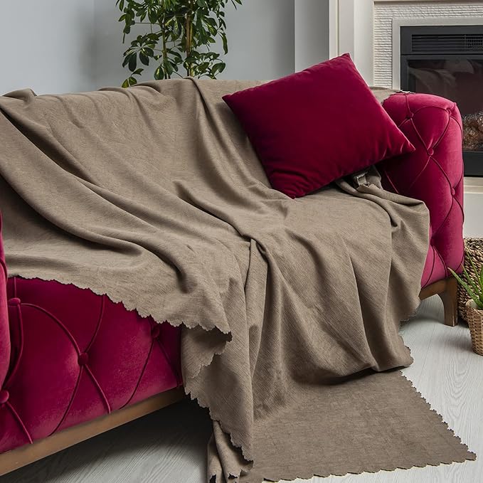 Örtüsü Şönil Kaymaz Çift Taraflı Çekyat Örtüsü Koltuk Şalı 175x300 - KAPUÇİNO - Görsel 2